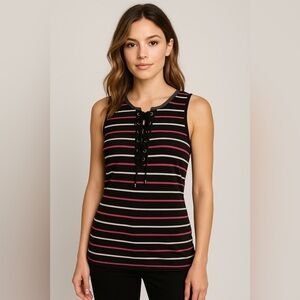 White House Black Market Black and Pink Sleeveless Tie Front Tank Top 🩷🖤